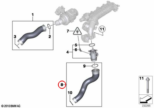 Pipes d'admission au refroidisseur intermédiaire OEM 11617810617 pour BMW F20, F21, F22, F30, F31, F34, F32, F33, F36, F25. BMW d'origine.