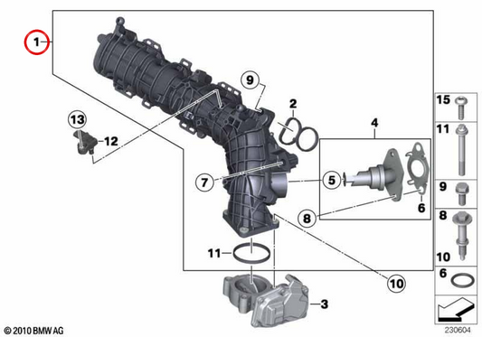 Tuyau d'admission OEM 11617823039 pour MINI R56 LCI, Clubman R55 LCI, Cabrio R57 LCI, Coupé R58, Roadster R59, Countryman R60, Paceman R61. MINI d'origine.