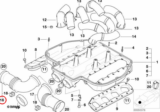 Mangueira de admissão direita OEM 11617830745 para BMW E52. BMW genuíno.