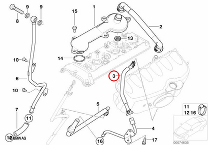 OEM 11617831336 crankcase ventilation hose for BMW E46, E39, E60, E61, E83, E53, Z3, Z4. Original BMW.