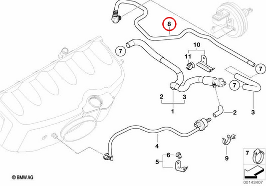 Tubo de vácuo OEM 11617831666 para BMW E46. Compatível com sistema de controle de vácuo do motor e servofreio. BMW genuíno.