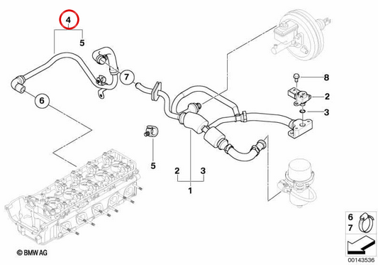 Tube à vide OEM 11617839111 pour BMW E60, E61, E63, E64. BMW d'origine.