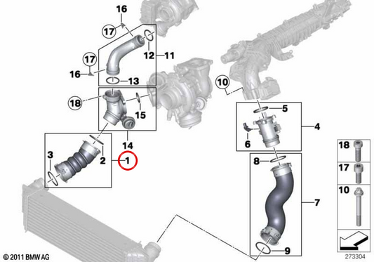 Tubería de admisión de aire OEM 11618571027 para BMW G30, G31, G32, G11, G12, G14, G15, G16. Original BMW.