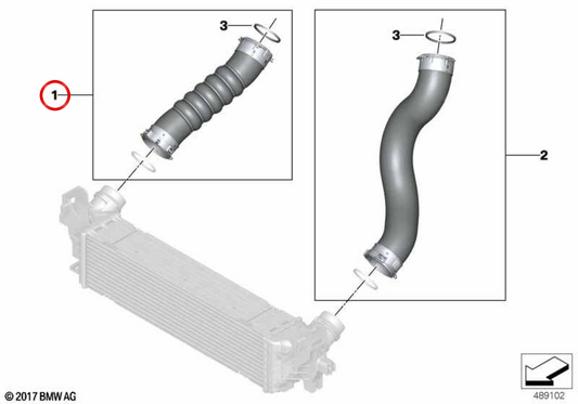 Tubo de carga de ar OEM 11618572855 para BMW G42, G20, G21, G28, G22, G23, G26. BMW genuíno.