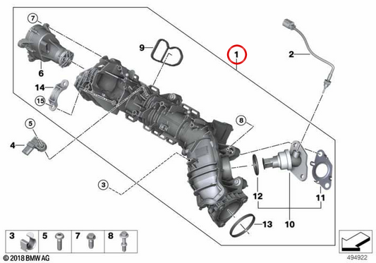 Collezionista di ammissione con valvola EGR e pinne Controllo OEM 11618596906 per BMW F40, F44, F45, F46, F48, F39 e Mini F55, F56, F57, F54, F60. BMW originale e Mini.