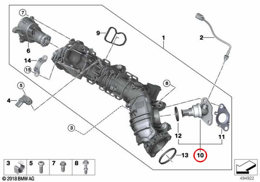 OEM admission pipe 11618597074 for BMW F40, F44, F45, F46, F48, F39, F55, F56, F57, F54, F60. Original BMW.