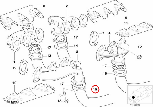 Tubo de escape OEM 11621439918 para BMW E31. BMW genuíno.