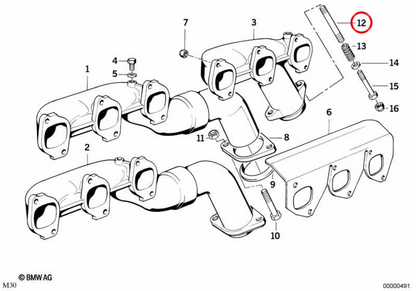 Espárrago colector de escape OEM 11621716884 para BMW E28, E34, E24, E32. Original BMW.
