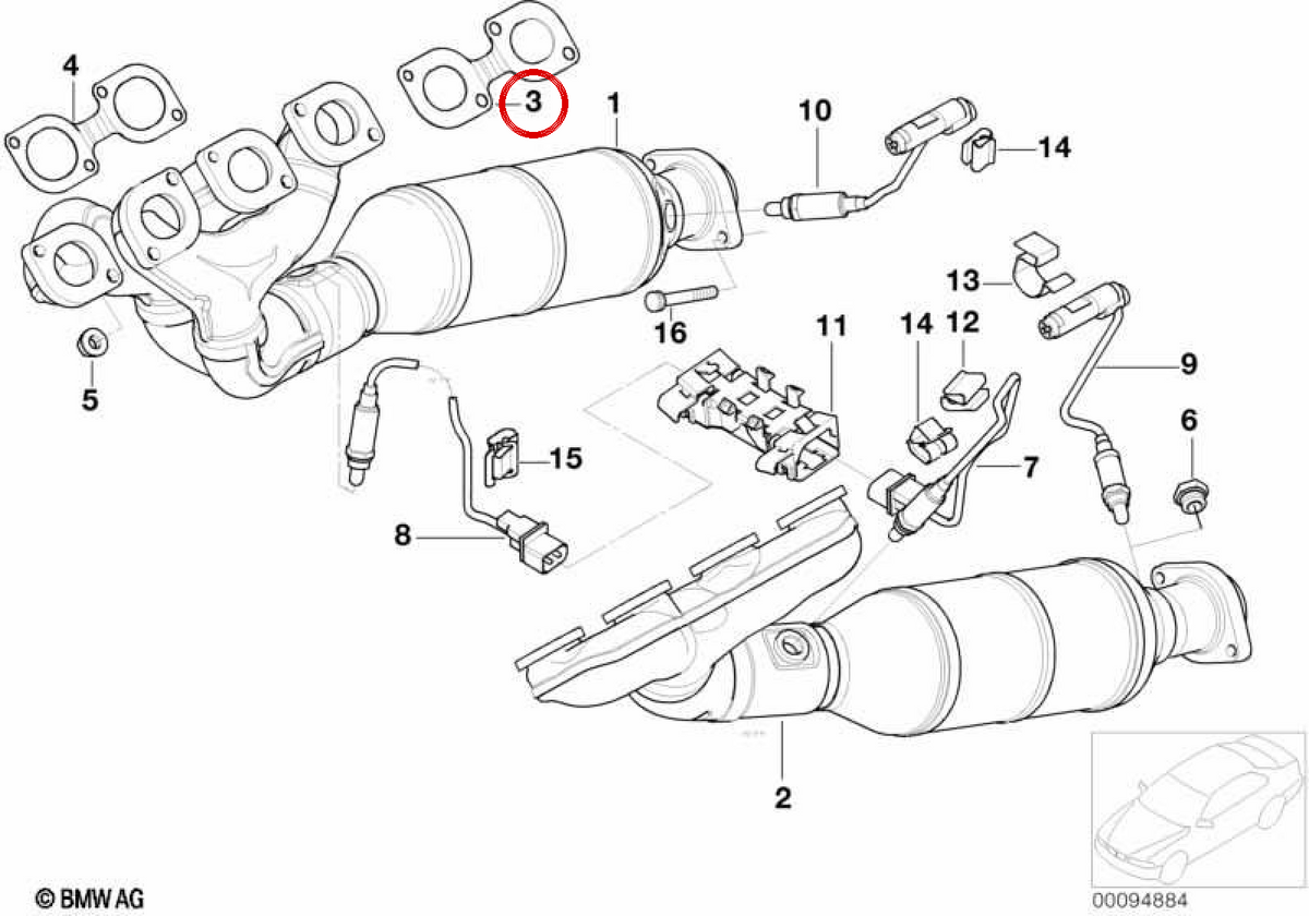 Junta de escape sem amianto OEM 11627505788 para BMW E60, E61, E63, E64, E65, E66. BMW genuíno.