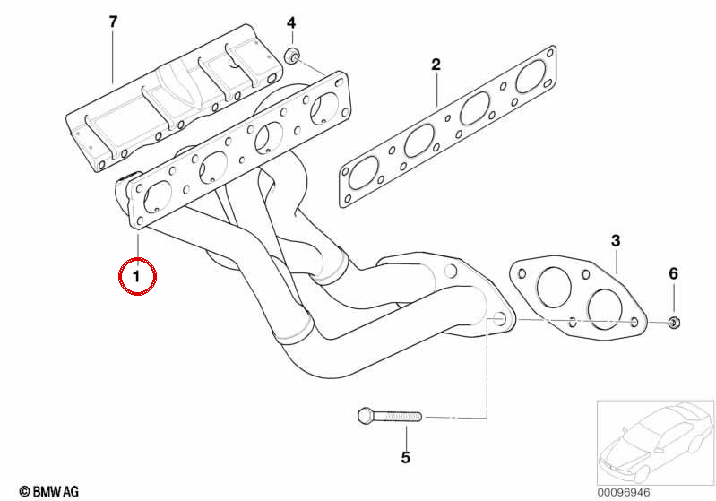 OEM Escape Collector 11627510249 for BMW E46, E83, E85, E86. Original BMW.