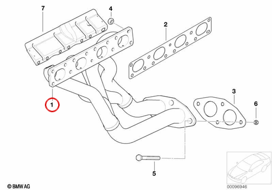 OEM Escape Collector 11627510249 for BMW E46, E83, E85, E86. Original BMW.