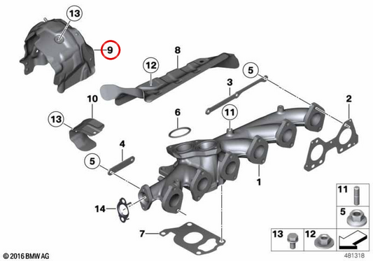 OEM Thermal Shield 11628508138 pour BMW F30, F31, F34, F32, F33, F36, F07, F10, F11, F06, F12, F13, F01, F25, F26, F15, F16. BMW d'origine.