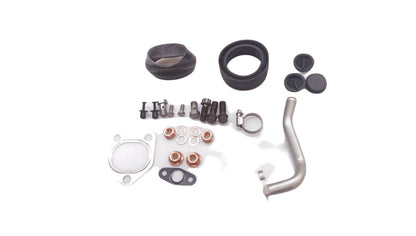 Kit de montaje para turbo OEM 11652348523 para BMW E60, E61 (525d, 530d) y E53 (X5 3.0d). Incluye juntas, tornillos y accesorios necesarios. Original BMW.