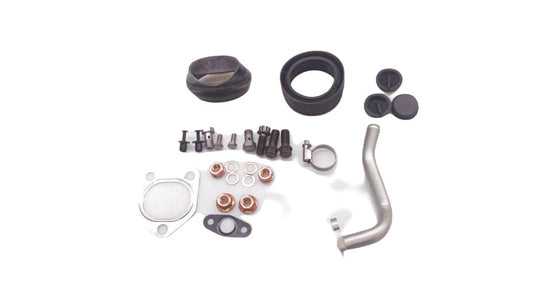 Kit de montaje para turbo OEM 11652348523 para BMW E60, E61 (525d, 530d) y E53 (X5 3.0d). Incluye juntas, tornillos y accesorios necesarios. Original BMW.