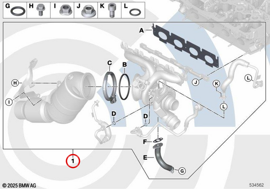 OEM 11655B69894 Turbocharger Mounting Kit for BMW X3 G01, X3 G01 LCI, X4 G02, X4 G02 LCI... and more. Genuine BMW.