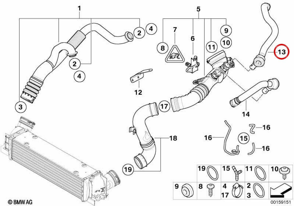 OEM Air Recirculationsrohr 11657556556 für BMW E82, E88, E90, E91, E92, E93. Original BMW.