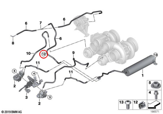 Soporte de tubo OEM 11657599309 para BMW F07, F10, F11, F06, F12, F13, F01, F02, F04, E70, F15, E71, E72, F16. Original BMW.