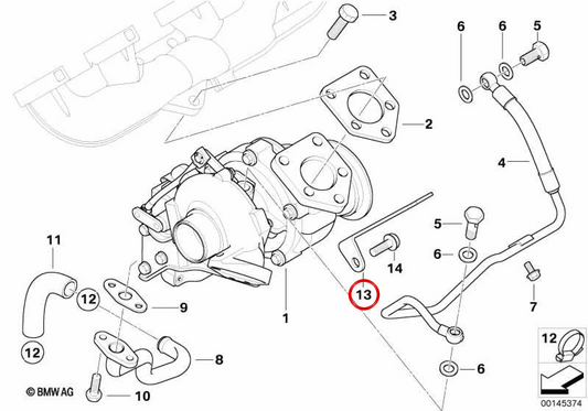 Suporte turbo OEM 11657794254 para BMW E65, E66. BMW genuíno.