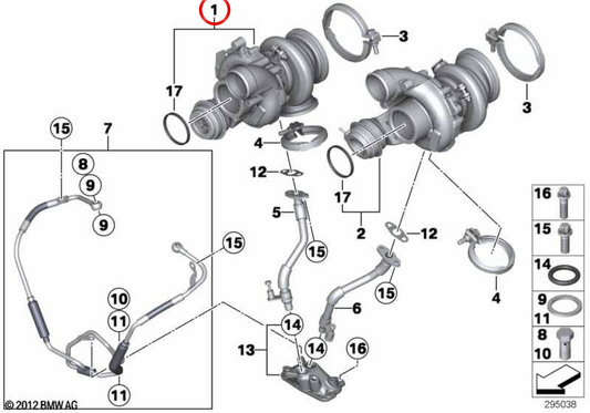 Turbocompressor OEM 11657887116 para BMW F10, F06, F12, F13. BMW genuíno.
