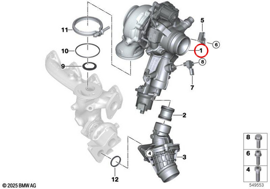 Turbocompresseur OEM 11658471064 pour BMW G60, G61, G45. BMW d'origine.
