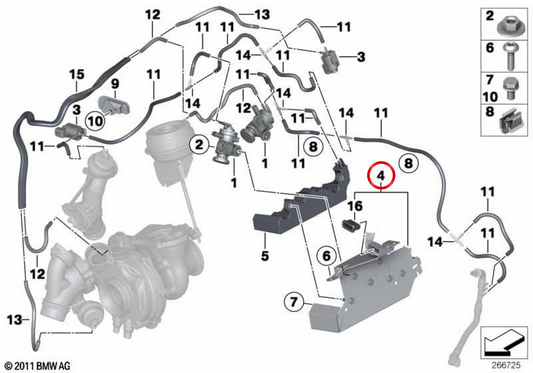 Suporte de admissão OEM 11658508024 para BMW F20, F21, F22, F30, F31, F34, F32, F33, F10, F11, E84, F15. BMW genuíno.