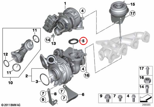 Espaciador de admisión OEM 11658509820 para BMW F20, F21, F22, F30, F31, F34, F32, F33, F10, F11, E84, F15. Original BMW.