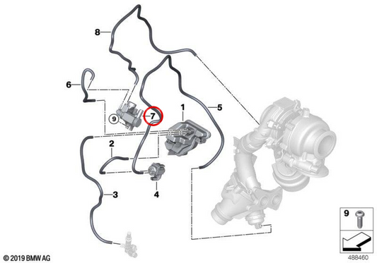 Valvola di controllo Turbocompressore OEM 11658589117 per BMW F40, F44, F45, F46, G20, G21, G28, G22, G23, G26, G30, G31, G32, F48, F39, G01, G02, F55, F56, F57, F57. BMW originale.