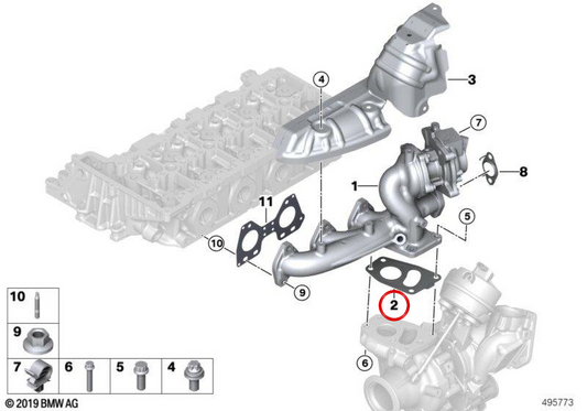 Junta de escape sin amianto OEM 11658591888 para BMW G42, G20, G21, G28, G22, G23, G26, G30, G31, G32, G01, G02. Original BMW.