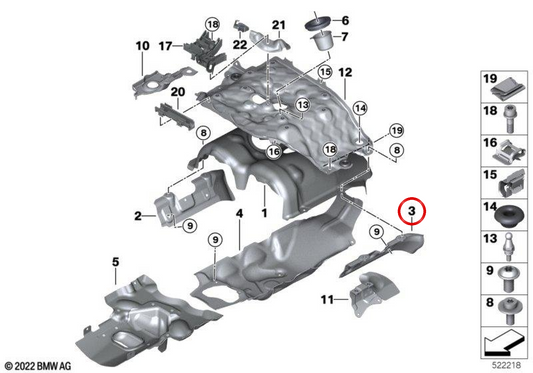 OEM Thermal Protector gauche 11659844519 pour BMW G70, G05, F95, G06, F96, G07, G09. BMW d'origine.