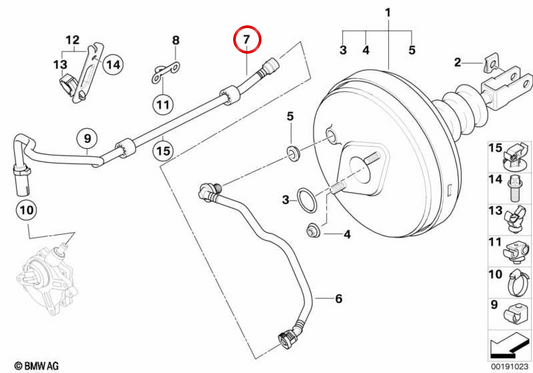 Tubo a vuoto con valvola di ritenzione OEM 11667571123 per BMW E89. BMW originale.