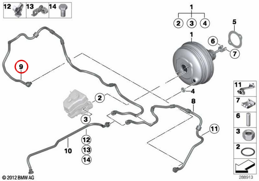 Pipe d'aspirateur OEM 11667576781 pour BMW F07, F10, F11, F06, F12, F13, F01, F02. BMW d'origine.