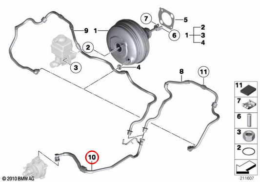 Tubo de vacío OEM 11667584654 para BMW F10, F11. Original BMW.