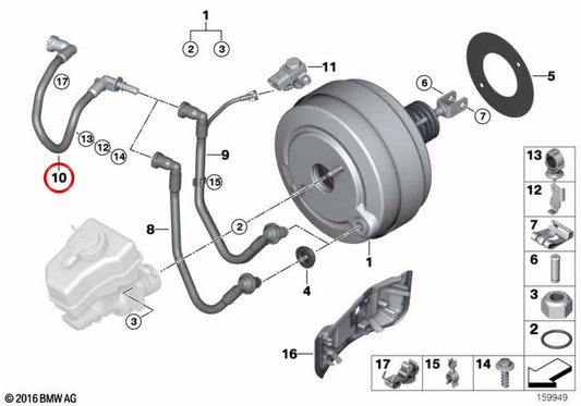 Tubería de vacío OEM 11667599961 para BMW E81, E82, E87, E88, E90, E91, E92, E93. Original BMW.