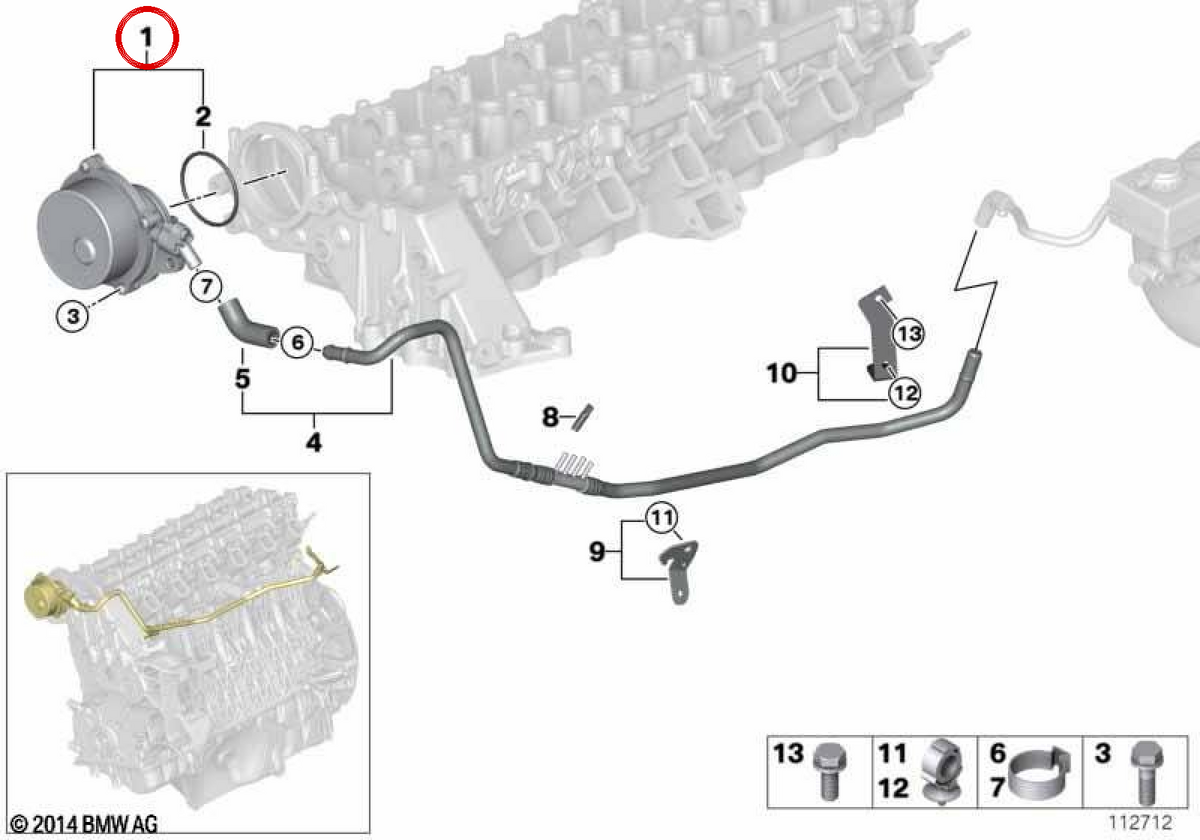 Bomba de vacío OEM 11667791232 para BMW E87, E90, E91, E92, E93, E60, E61, E63, E64, E65, E66, E83, E70, E71. Original BMW.
