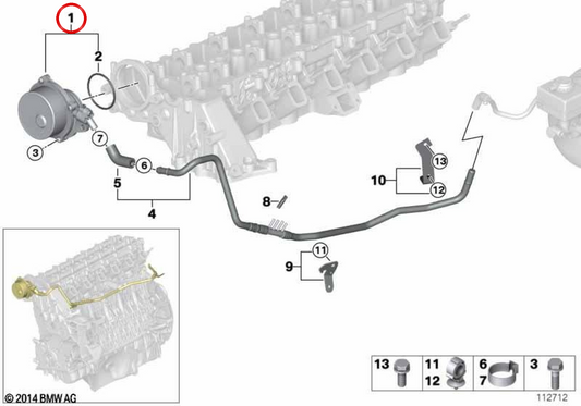 Bomba de vacío OEM 11667795142 para BMW E46, E60, E61, E65, E83, E53. Original BMW.