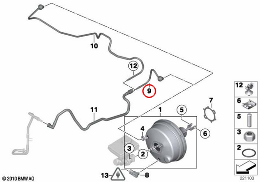 Duto de vácuo OEM 11668509327 para MINI R56 LCI, Clubman R55 LCI, Cabrio R57 LCI, Coupe R58, Roadster R59. MINI originais.