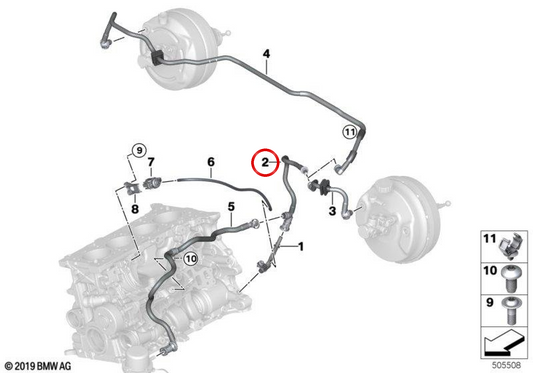 Tube à vide OEM 11666664359 pour BMW G20, G21, G01. BMW d'origine.