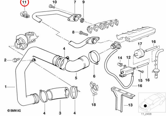 Braçadeira de tubo de escape OEM 11712244537 para BMW E36, E34. BMW genuíno.