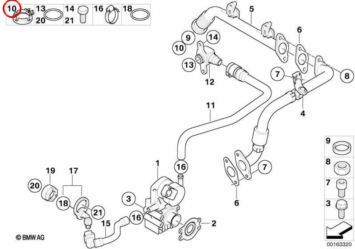Braçadeira OEM 11717548418 para BMW E81, E82, E87, E88, E90, E91, E92, E93, E60, E61, F10, F11, E63, E64. Compatível com sistemas de admissão e gás. BMW genuíno.