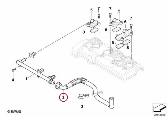 OEM connecting hose 11717672760 for BMW K1200S, K1300S, K1200R, K1300R, K1200GT and K1300GT motorcycles. Original BMW Motorrad