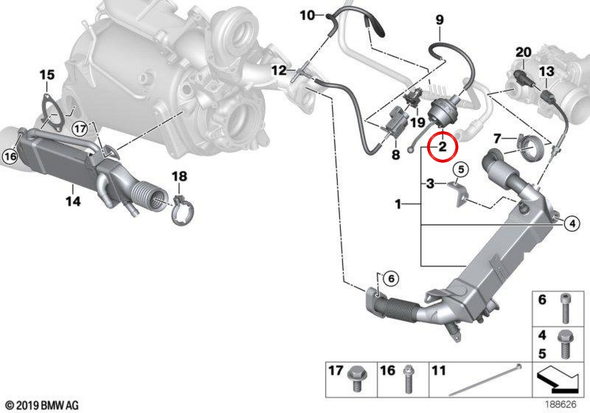 OEM Turbolader Vakuumventil 11717796883 für BMW E90, E91, E92, E83, E70. Original BMW.