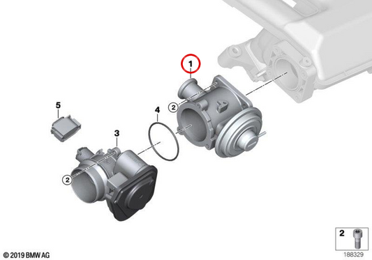 EGR valve for BMW 3 Series E90, E91, E92, 5 Series E60, E61, 6 Series E63, E64, X3 E83, X5 E70, X6 E71 (OEM 11717804352). Genuine BMW