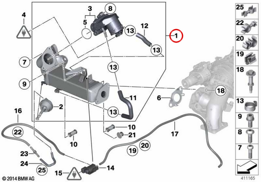Refrigerador de gases de escape de alta temperatura OEM 11717822350 para BMW F20, F21, F22, E90, E91, E92, F30, F31, F34, F32, F33, F36, F07, F10, F11, F06, F12, F13, F01, F02, E84, F25, F26, E70, F15, E71, F16. BMW genuíno.