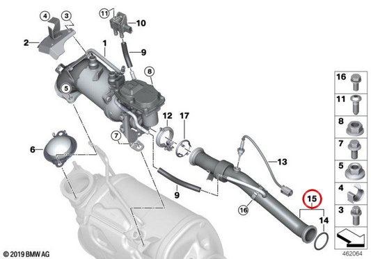 Tubo de recirculación de gases de escape (EGR) OEM 11718574821 para BMW G20, G21, G30, G31, G32, G11, G12, G01, G02, G05, G06, G07. Original BMW.