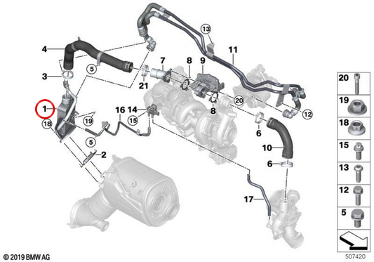 Enfriador de recirculación de gases de escape (EGR) de baja presión OEM 11718576128 para BMW G30, G31, G11, G12, G05, G06, G07. Original BMW.