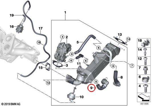 Mangueira do termostato-radiador RGE OEM 11718576800 para BMW G20, G30, G11, G14, X3, X5... e muito mais. BMW genuíno.