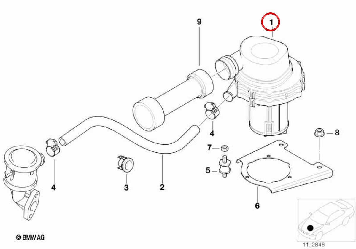 Pompa dell'aria secondaria OEM 11721432907 per BMW E36 e Z3. BMW originale.
