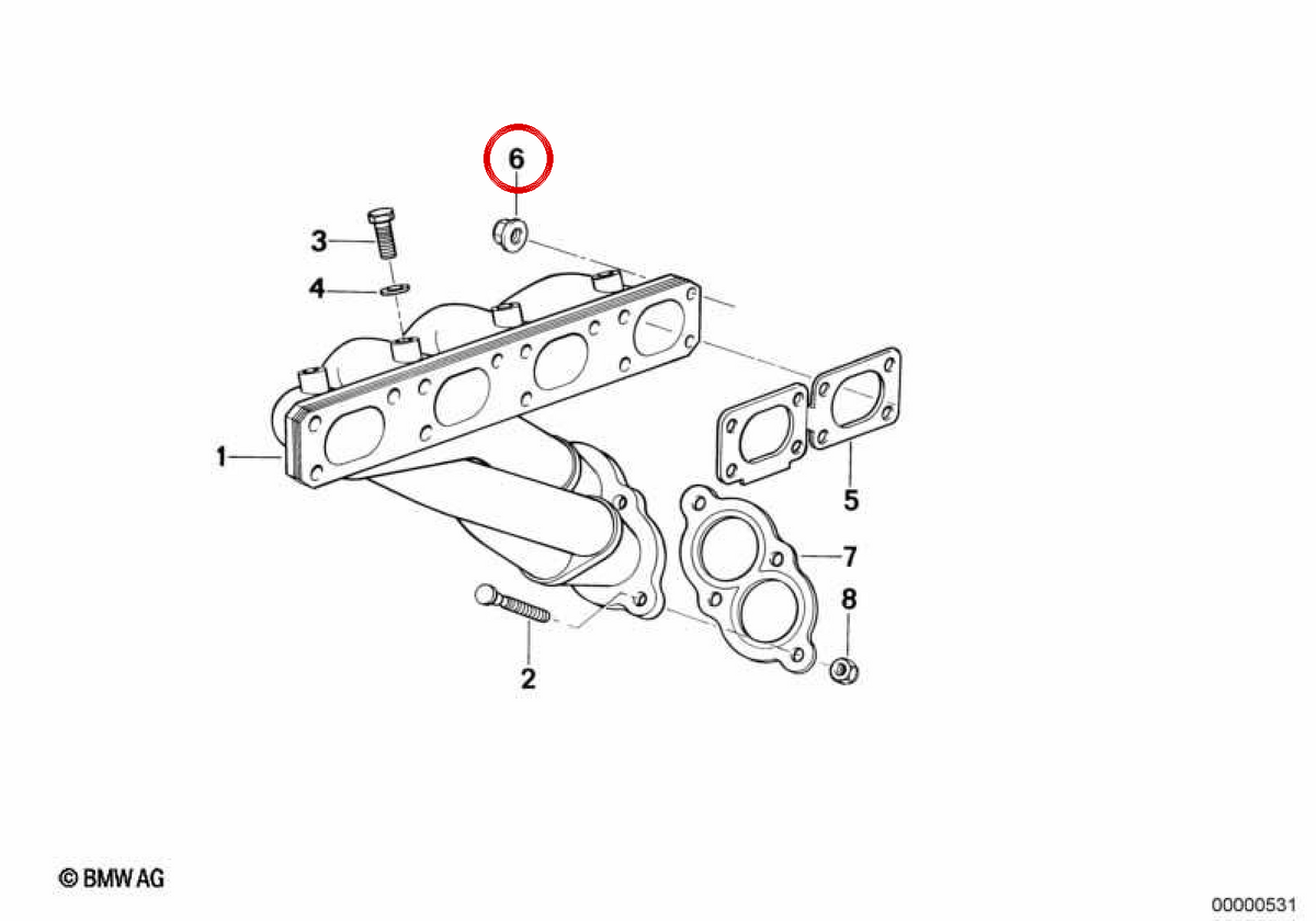 Hexagonal Nut for BMW E81, E82, E87, E88, F87N, E30, E36, E46, E90, E91, E92, E93, F80, F82, F83, E34, E39, E60, E61, F10, F11, F18, E63, E64, E38, E65, E66, F01, 2, E84, E83, F25, E53, E70, E85, E86, E89 (OEM 11721437202). Genuine BMW.