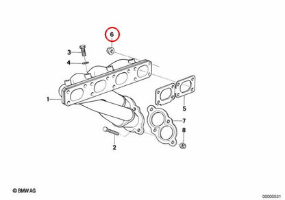 Hexagonal Nut for BMW E81, E82, E87, E88, F87N, E30, E36, E46, E90, E91, E92, E93, F80, F82, F83, E34, E39, E60, E61, F10, F11, F18, E63, E64, E38, E65, E66, F01, 2, E84, E83, F25, E53, E70, E85, E86, E89 (OEM 11721437202). Genuine BMW.
