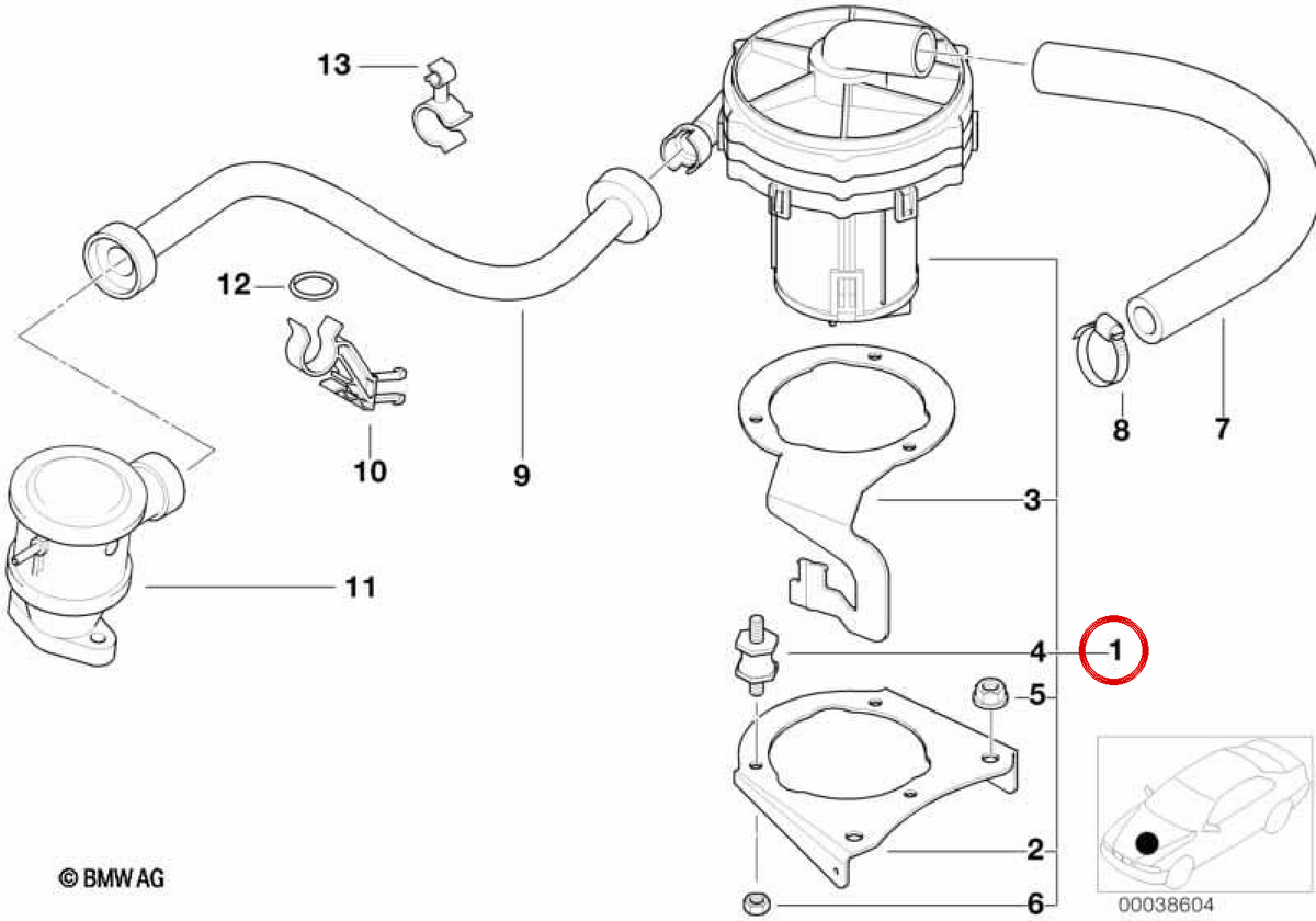 Pompa dell'aria secondaria OEM 11721437231 per BMW E36. BMW originale.